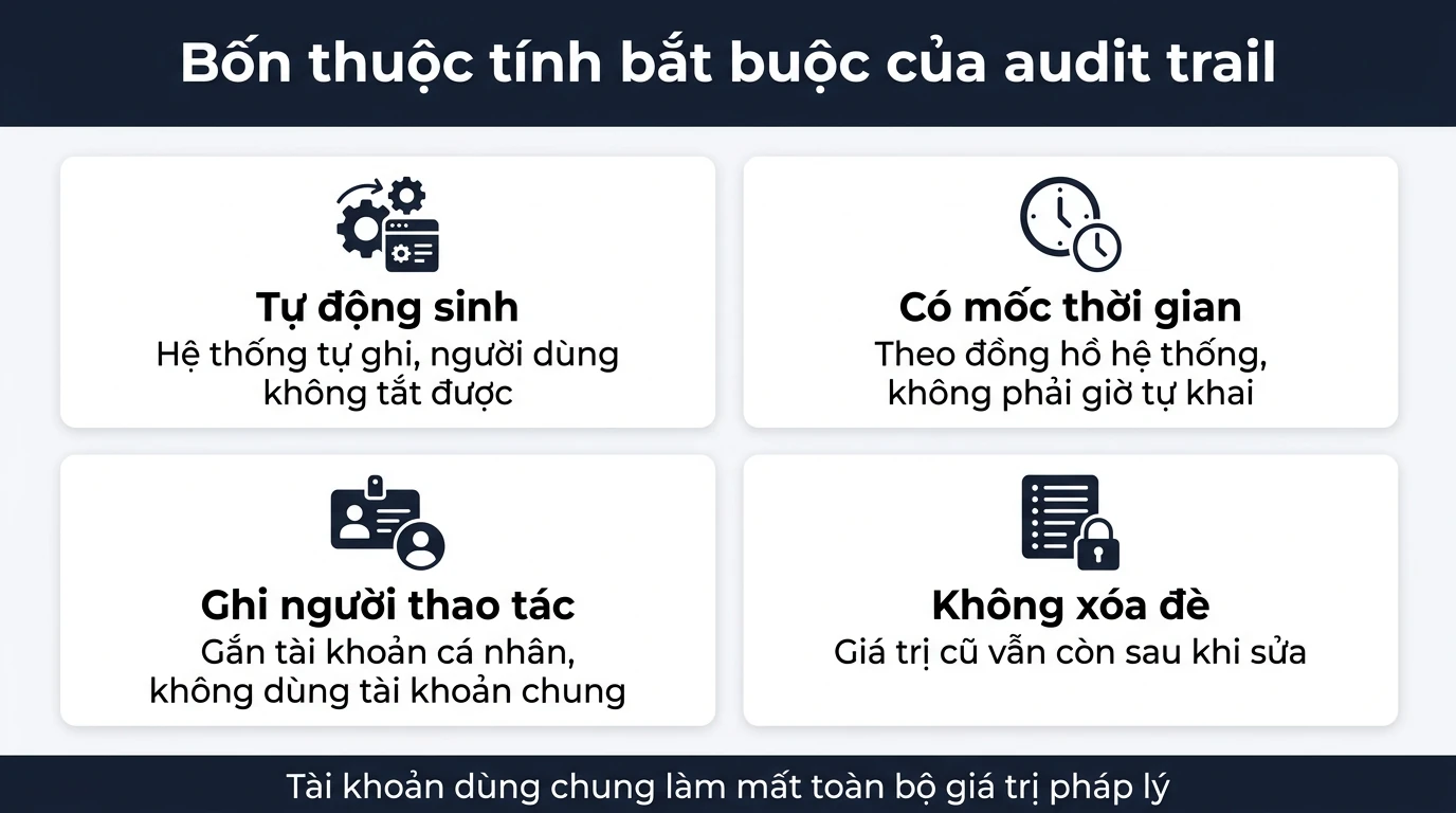 Infographic bốn thuộc tính bắt buộc của audit trail theo 21 CFR Part 11